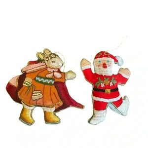Embroidered Old World Santa/Rabbit Christmas Vintage Ornaments
